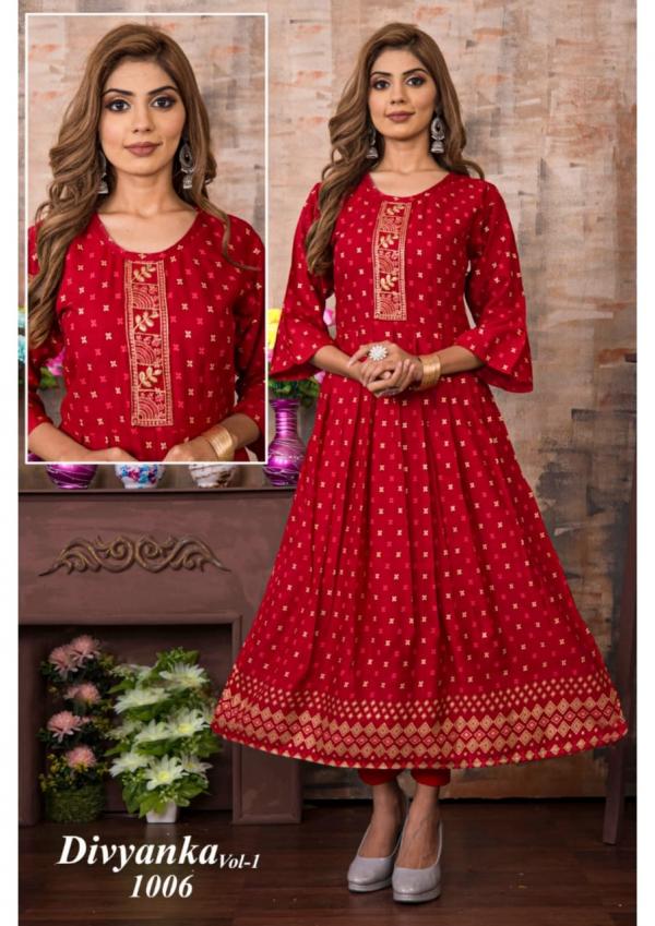 Divyanka 1 Rayon Fancy Long Anarkali Kurti Collection